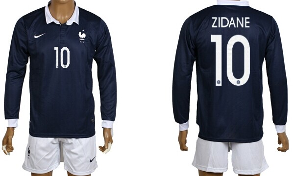 2014 World Cup France #10 Zidane Home Soccer Long Sleeve Shirt Kit