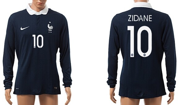 2014 World Cup France #10 Zidane Home Soccer Long Sleeve AAA+ T-Shirt