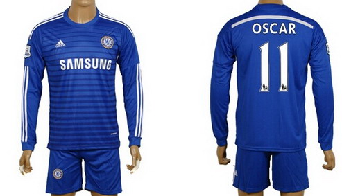 2014/15 Chelsea FC #11 Oscar Home Long Sleeve Shirt Kit