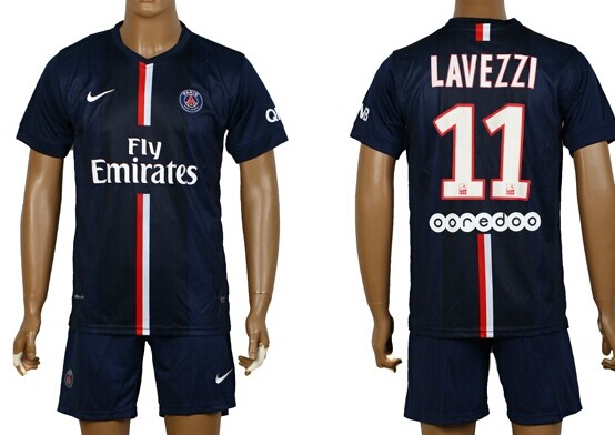 2014/15 Paris Saint-Germain #11 Lavezzi Home Soccer Shirt Kit