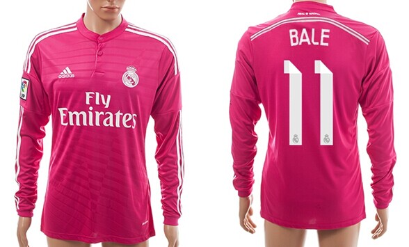 2014/15 Real Madrid #11 Bale Away Pink Soccer Long Sleeve AAA+ T-Shirt