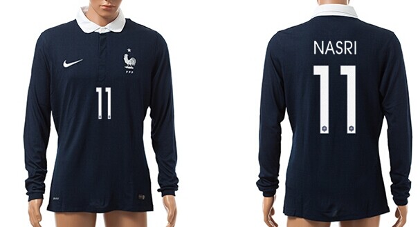 2014 World Cup France #11 Nasri Home Soccer Long Sleeve AAA+ T-Shirt