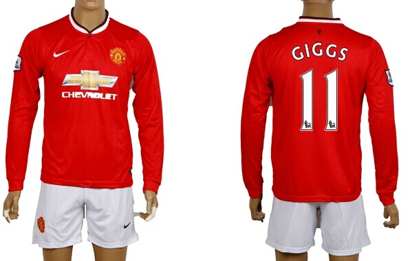 2014/15 Manchester United #11 Giggs Home Soccer Long Sleeve Shirt Kit