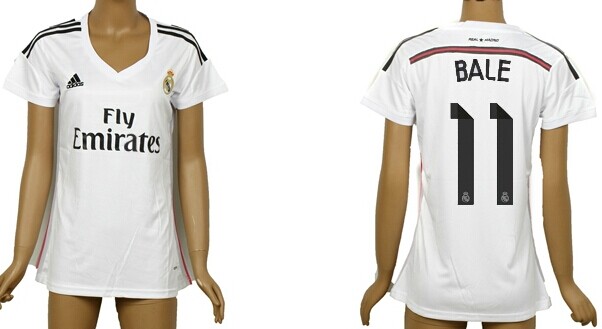 2014/15 Real Madrid #11 Bale Home Soccer AAA+ T-Shirt_Womens