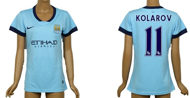 2014/15 Manchester City #11 Kolarov Home Soccer AAA+ T-Shirt_Womens