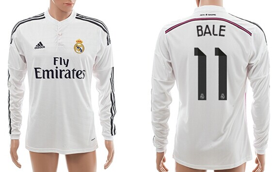 2014/15 Real Madrid #11 Bale Home Soccer Long Sleeve AAA+ T-Shirt