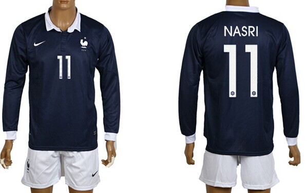 2014 World Cup France #11 Nasri Home Soccer Long Sleeve Shirt Kit
