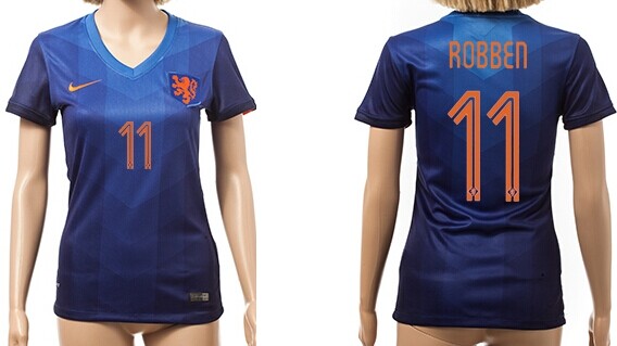 2014 World Cup Holland #11 Robben Away Soccer AAA+ T-Shirt_Womens