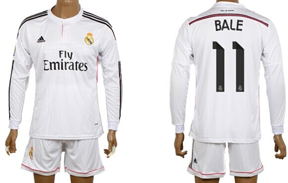 2014/15 Real Madrid #11 Bale Home Soccer Long Sleeve Shirt Kit