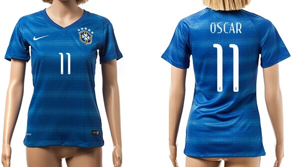 2014 World Cup Brazil #11 Oscar Away Soccer AAA+ T-Shirt_Womens