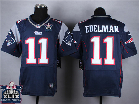 Nike New England Patriots #11 Julian Edelman 2015 Super Bowl XLIX Championship Blue Elite Jersey
