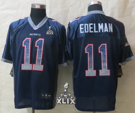 Nike New England Patriots #11 Julian Edelman 2015 Super Bowl XLIX 2013 Drift Fashion Blue Elite Jersey