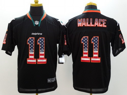 Nike Miami Dolphins #11 Mike Wallace 2014 USA Flag Fashion Black Elite Jersey