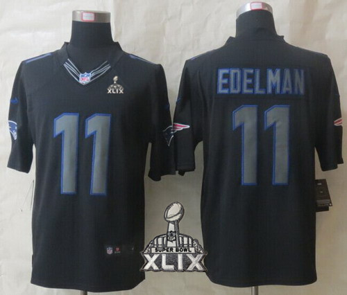 Nike New England Patriots #11 Julian Edelman 2015 Super Bowl XLIX Black Impact Limited Jersey