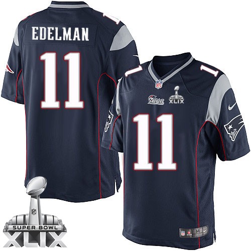 Nike New England Patriots #11 Julian Edelman 2015 Super Bowl XLIX Blue Game Jersey