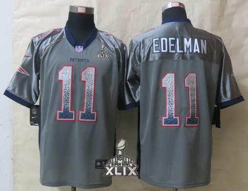 Nike New England Patriots #11 Julian Edelman 2015 Super Bowl XLIX 2013 Drift Fashion Gray Elite Jersey