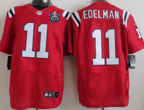 Nike New England Patriots #11 Julian Edelman 2015 Super Bowl XLIX Championship Red Elite Jersey