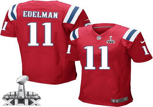Nike New England Patriots #11 Julian Edelman 2015 Super Bowl XLIX Red Elite Jersey