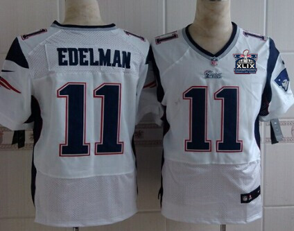 Nike New England Patriots #11 Julian Edelman 2015 Super Bowl XLIX Championship White Elite Jersey
