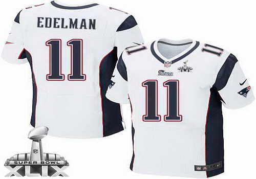 Nike New England Patriots #11 Julian Edelman 2015 Super Bowl XLIX White Elite Jersey
