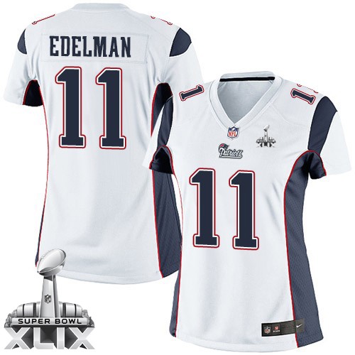Nike New England Patriots #11 Julian Edelman 2015 Super Bowl XLIX White Game Womens Jersey