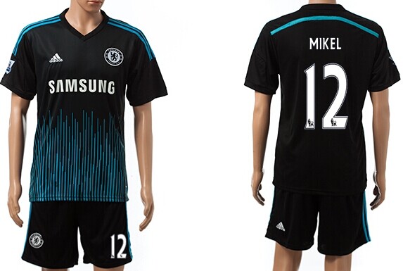 2014/15 Chelsea FC #12 Mikel Away Black Soccer Shirt Kit