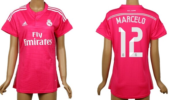 2014/15 Real Madrid #12 Marcelo Away Pink Soccer AAA+ T-Shirt_Womens