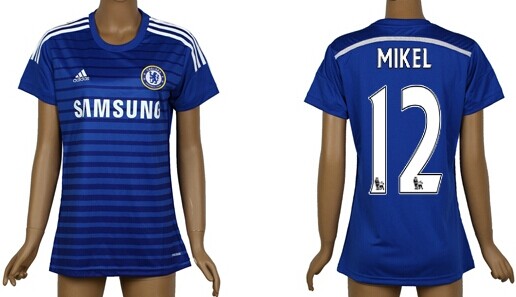 2014/15 Chelsea FC #12 Mikel Home Soccer AAA+ T-Shirt_Womens