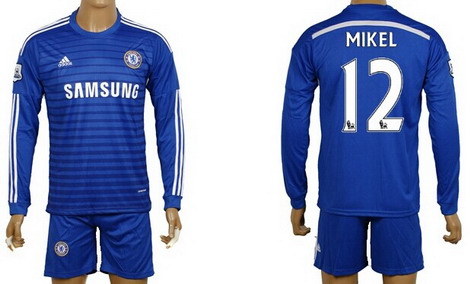 2014/15 Chelsea FC #12 Mikel Home Long Sleeve Shirt Kit
