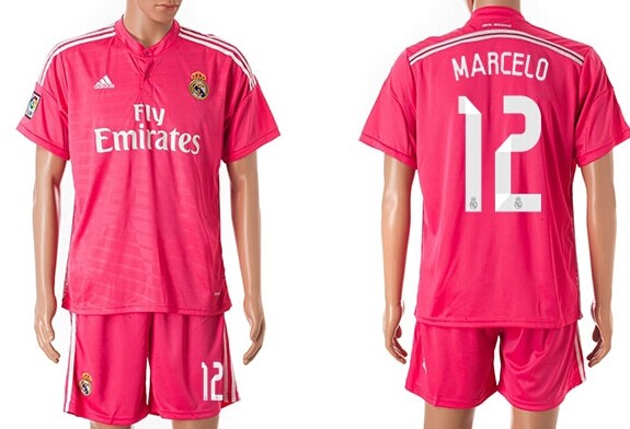 2014/15 Real Madrid #12 Marcelo Away Pink Soccer Shirt Kit