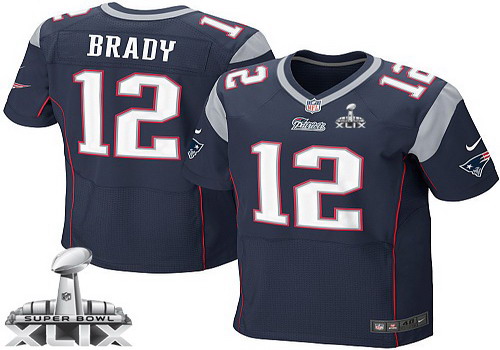 Nike New England Patriots #12 Tom Brady 2015 Super Bowl XLIX Blue Elite Jersey