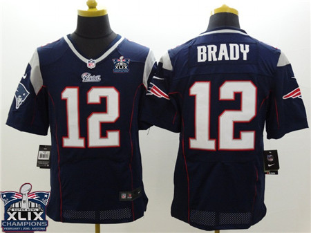 Nike New England Patriots #12 Tom Brady 2015 Super Bowl XLIX Championship Blue Elite Jersey