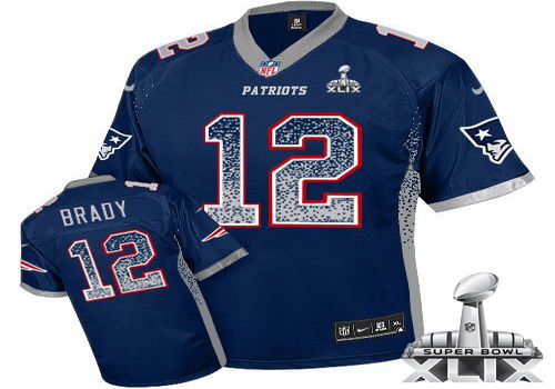 Nike New England Patriots #12 Tom Brady 2015 Super Bowl XLIX 2013 Drift Fashion Blue Elite Jersey