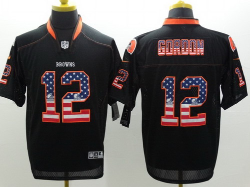 Nike Cleveland Browns #12 Josh Gordon 2014 USA Flag Fashion Black Elite Jersey