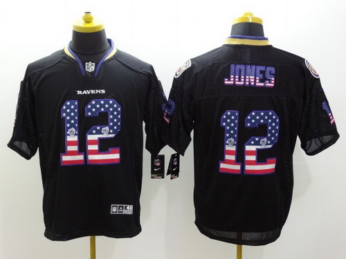 Nike Baltimore Ravens #12 Jacoby Jones 2014 USA Flag Fashion Black Elite Jersey
