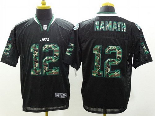 Nike New York Jets #12 Joe Namath Black With Camo Elite Jersey