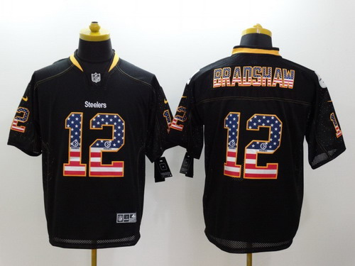 Nike Pittsburgh Steelers #12 Terry Bradshaw 2014 USA Flag Fashion Black Elite Jersey