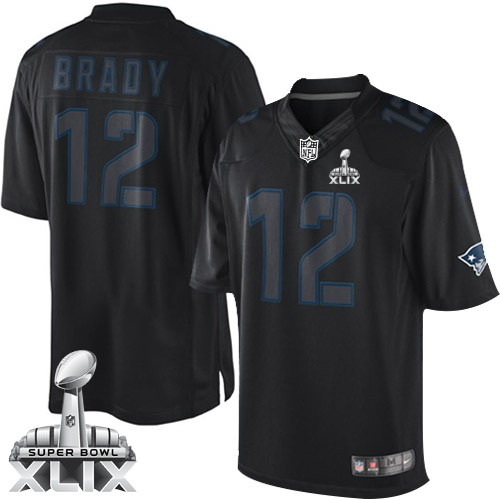 Nike New England Patriots #12 Tom Brady 2015 Super Bowl XLIX Black Impact Limited Jersey