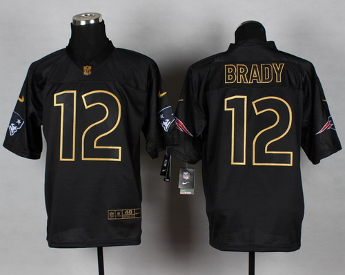 Nike New England Patriots #12 Tom Brady 2014 All Black/Gold Elite Jersey