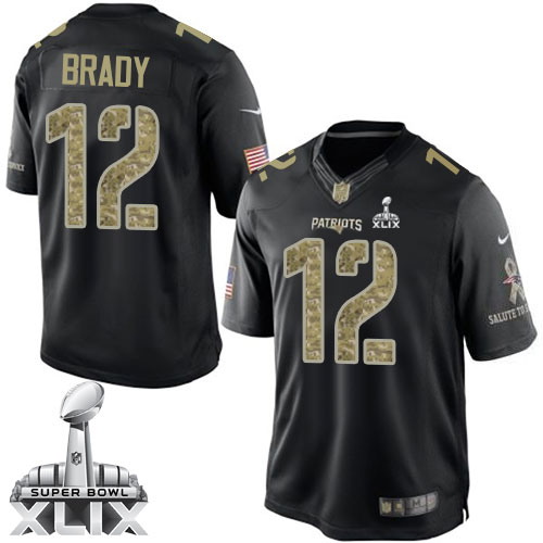 Nike New England Patriots #12 Tom Brady 2015 Super Bowl XLIX Salute to Service Black Limited Jersey