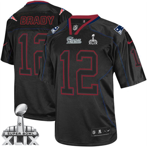 Nike New England Patriots #12 Tom Brady 2015 Super Bowl XLIX Lights Out Black Elite Jersey