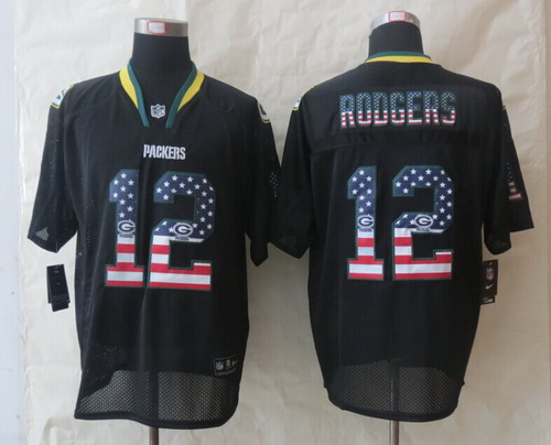 Nike Green Bay Packers #12 Aaron Rodgers 2014 USA Flag Fashion Black Elite Jersey