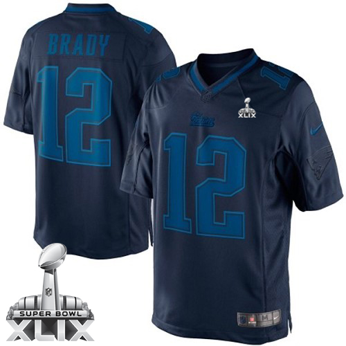 Nike New England Patriots #12 Tom Brady 2015 Super Bowl XLIX Drenched Limited Blue Jersey