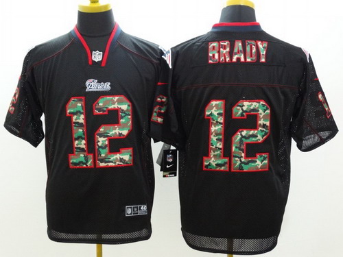 Nike New England Patriots #12 Tom Brady Black With Camo Elite Jersey