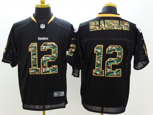 Nike Pittsburgh Steelers #12 Terry Bradshaw Black With Camo Elite Jersey
