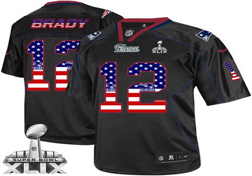 Nike New England Patriots #12 Tom Brady 2015 Super Bowl XLIX 2014 USA Flag Fashion Black Elite Jersey