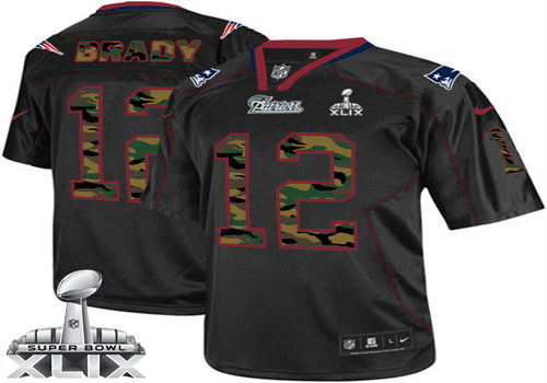 Nike New England Patriots #12 Tom Brady 2015 Super Bowl XLIX Black With Camo Elite Jersey