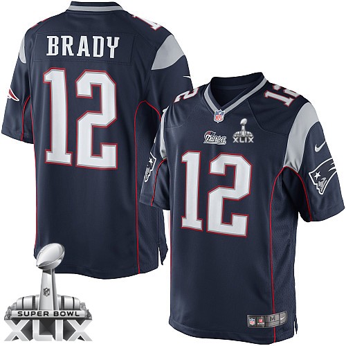 Nike New England Patriots #12 Tom Brady 2015 Super Bowl XLIX Blue Game Jersey