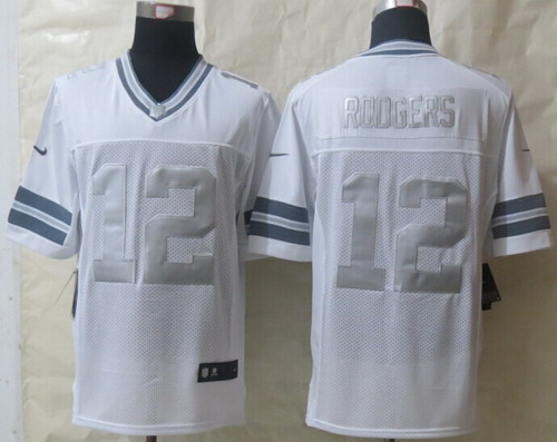 Nike Green Bay Packers #12 Aaron Rodgers Platinum White Limited Jersey