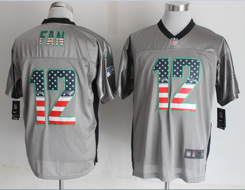Nike Seattle Seahawks #12 Fan 2014 USA Flag Fashion Gray Elite Jersey